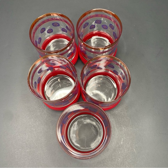 VTG Set Of 5 Sakura Sango 8oz. Lowball Rocks Glasses Sue Lipkin Red, Purple,Gold